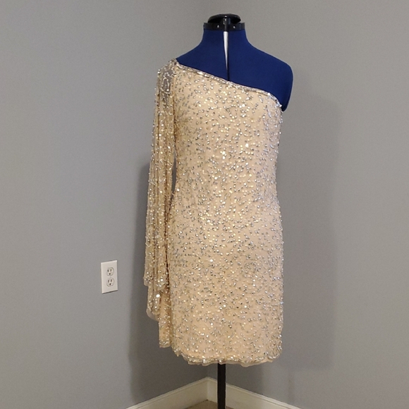Joyfolie Dresses & Skirts - Joyfolie One-Shoulder Sequin Dress in Blush
